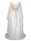 Tomwell Damen Vintage Mittelalter Elegante Lang Kleider Schnürkleid Retro Renaissance Cosplay Dress Party Festlich A-Linie Bodenlang Maxikleid Halloween Kostüm Viktorianische B Weiß S