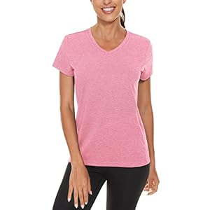 T Shirt Femme Col V Tops à Manches Courtes T-Shirt d’Entraînement pour Courir Séchage Rapide Top de Activewear