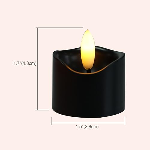 Image of CANDLE CHOICE Battery Operated Flameless Tea Lights Realistic Black Wick Bright Flickering LED Tealight Votive Candles Wedding Party Table Halloween Christmas Decorations Batteries Incl. 12 Pack Black