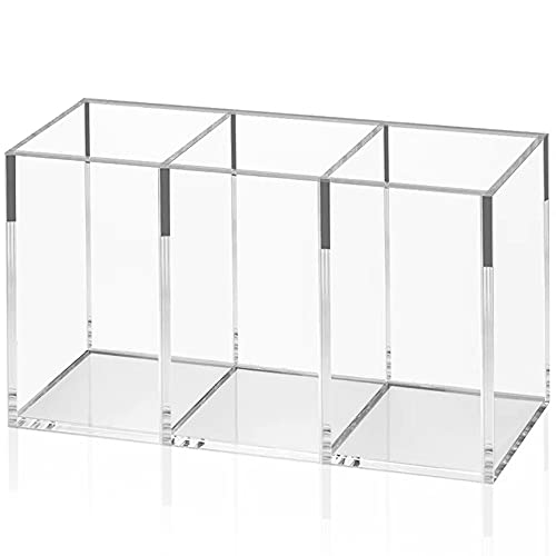 Image of NIUBEE Acrylic Pen Holder 3 Compartments, Clear Pencil Organizer Cup for Countertop Desk Accessory Storage