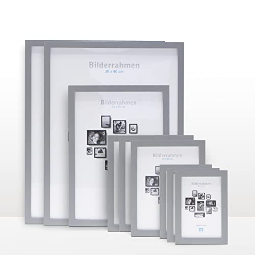 9 tlg. Foto Bilderrahmen-Set in Grau in verschiedenen, unterschiedlichen Größen. Für Fotowände & Bilderwände mit grauen Bilderrahmen, Hochformat & Querformat geeignet. Von 10x15cm bis 30x40cm