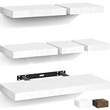 HOLENGS Juego de 6 estantes flotantes montados en la pared, estantes de pared de madera blanca con soporte invisible, estante de esquina colgante de 5 tamaños para mostrar imágenes, plantas, oficina,