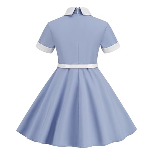 Girls P𝐞ter Pan Collar Dress Casual Short Sleeve Swing Dresses School 𝗨niform Dresses Summer Skater Dress3
