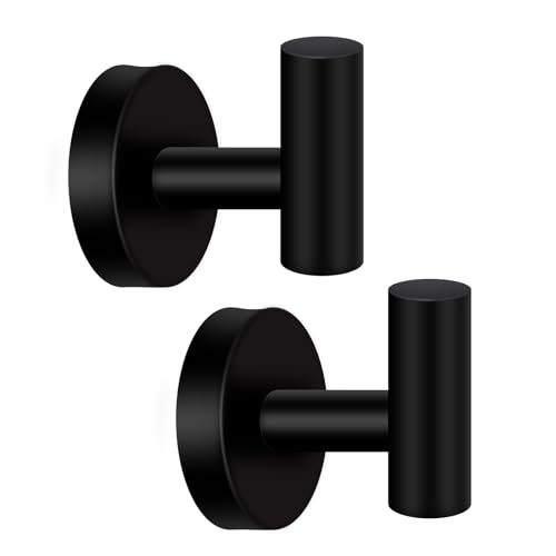Ishua 2pcs Bath Towel Hook Coat Hook, Round Shower Wall Hook for Bathroom, Coat Towel Hook for Robe Hanging, Black
