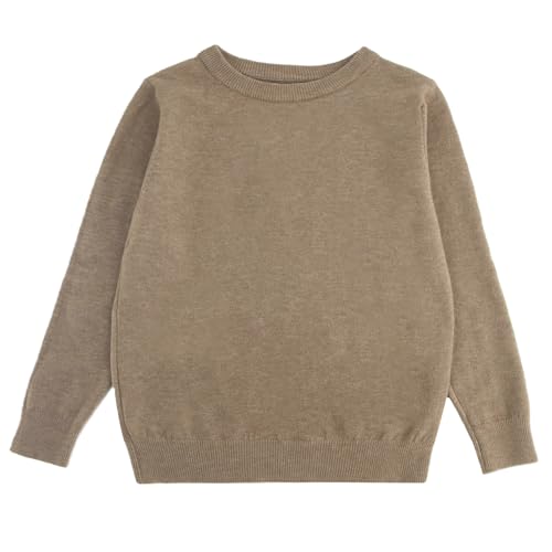 chickiddos Boys&Girls' Uniform Cotton Crewneck Sweater, Long Sleeve Pullover Thermal Wool Solid Knit Top (US, Age, 11 Years, 12 Years, Brown)