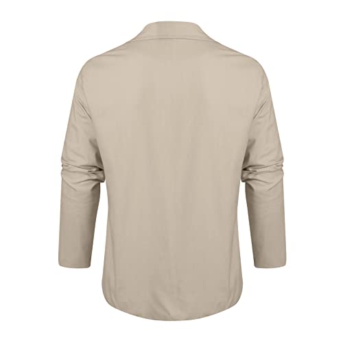 Cotton Linen Jacket For Men 4 Button Loose Fit Jacket Trendy Long Sleeve Hippie Style Jacket，Flax Hemp Blazer Business Leisure Lounge Coat For Men(Khaki,Xx-Large) #TOP3