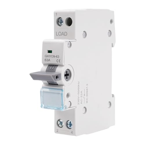Commutateur 1P 63A Interrupteur séparateur de charge double puissance Interrupteur de transfert manuel AC 230V Interrupteur de transmission manuel avec indicateur de puissance Montage sur rail DIN.