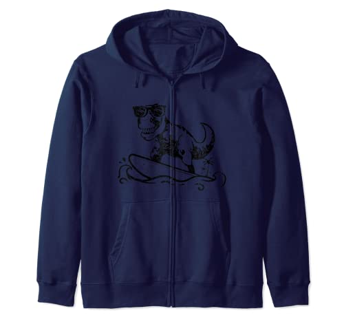 Funny Dinosaur Surfing Surf Surfer Hawaii T-Rex Dino Lover Zip Hoodie