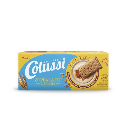 Colussi Biscotti Secchi Zuppalatte 3 Spighe - Con Grano Saraceno, Miglio e Farro Macinati a Pietra - Farina e Latte Italiani - Fonte di Fibre - Buoni da Inzuppare – Confezione da 250g