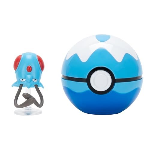 Pokémon PKW4152 - Clip and Go Pokéball - Tentacha und Tauchball, offizieller Pokéball mit beweglicher 5 cm Figur