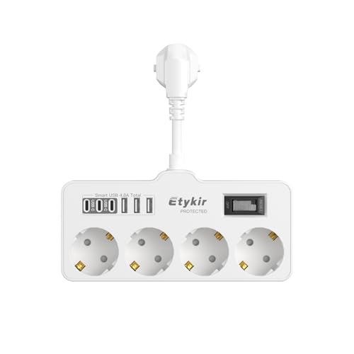 Regleta Enchufes con 4 Tomas y 6 USB (3 USB-A y 3 USB-C), Enchufes Pared con Proteccion Sobretension, Ladron Enchufes con Interruptor, Cable de 25mm, Ideal para Oficina, Cocina, 16A/4000W