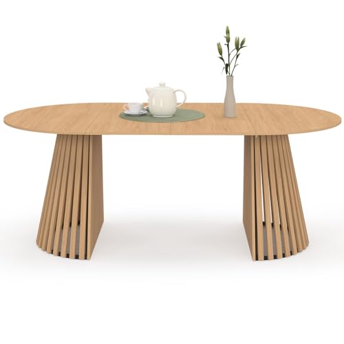 IDMarket – Mesa de comedor extensible redonda Carmen 4-10 personas pie madera 110-200 cm