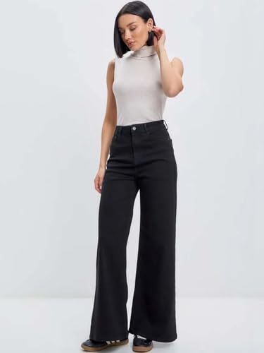 Image of KOTTY Women's Relaxed Fit Wide Leg Denim Jeans Stylish High Waist Casual Look