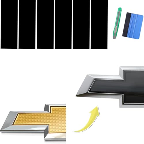 Image of 6 PCS Emblem Wrap Kit Compatible with Bowtie Logo Wrap Car Stickers, 11.8'' x 4.3'' Cut-Your-Own Emblem Overlay DIY Decals for Chevy, Gloss Black with Tool Kits