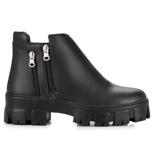 Bota Feminina Coturno Confort Tratorado Cano Curto, Zíper Lateral (Preto, BR, Adulto, Numérico, 39)