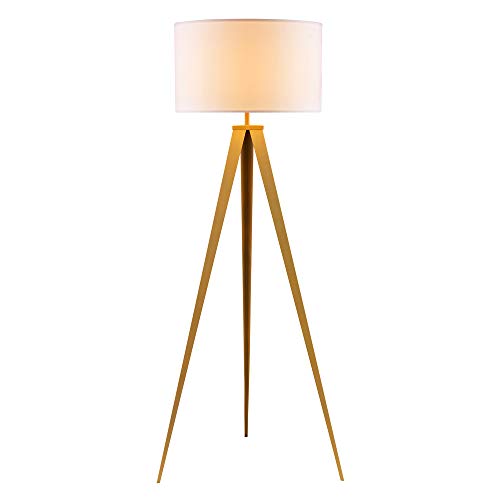 Versanora Romanza Modern LED Tripod Floor Lamp Tall Standing Light with Drum Shade Matte Gold Finish for Living Room Reading Bedroom Office, 62 Inch Height, Gold