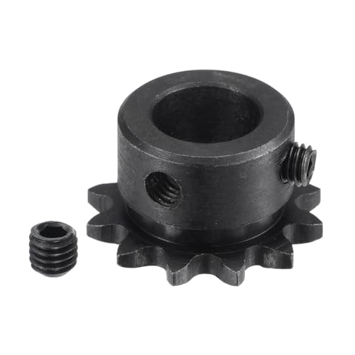 Kozelo Rollenritzel B-Typ - [12 Zähne x 12mm ID] Kohlenstoffstahl mit 2 Stück Schraubenkettenritzel für Fräs- und Bohrmaschinen ISO 04C Verwendung | 1/4 Zoll Steigung, #25 Kette