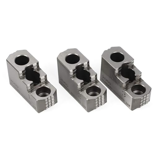 Image of Yidubid 8 Inch Lathe Hard Jaws, 3 Pcs Double Step Hydraulic Lathe Chuck for B-208 Type 1.5mm X 60° Steel Lathe Hard Jaws Silver,1