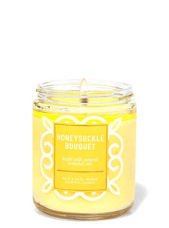 Bath and Body Works, White Barn 1-Wick Candle w/Essential Oils - 7 oz - 2021 Fresh Spring Scents! (Honeysuckle Bouquet)