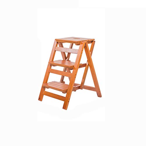 FLYIFE Taburete Escalonado Escaleras de Tijera de Madera Antideslizantes, Taburete de Escalera de Maderaiza Tres Escalones Soporte de Flores Revistero Taburetes de Protección Ambiental Escalera Domé