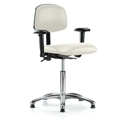 Image of Perch Chrome Stationary Multi-Task Office Chair with Adjustable Armrests | Medium Bench Height 20-27 inch | Off-White Vinyl