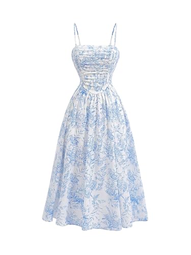 Milumia Girl's Floral Ruched Maxi Cami Dress Elegant Smocked Ruffle Flared Long Dresses