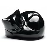 DIPZO Figura de Gato Negro Obsidiana, Estatua Sanadora, Regalo Adorable para Amantes de los Gatos y Mujeres, Decoración Hogar Oficina, Pequeño Gato de la Suerte