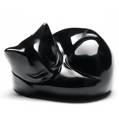 DIPZO Figurine Chat Noir Obsidienne, Statue de Guérison, Cadeau Mignon pour Amoureux des Chats & Femmes, Décoration Bureau Maison, Petit Chat Porte-Bonheur
