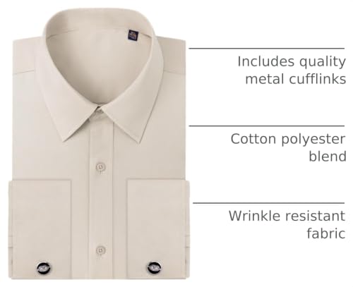 Image of Alimens & Gentle French Cuff Regular Fit Dress Shirts (Cufflink Included) | Office Work,Business Casual,Wedding,Formal Event,Interview,cufflink,Soft,Breathable,Polyester Cotton