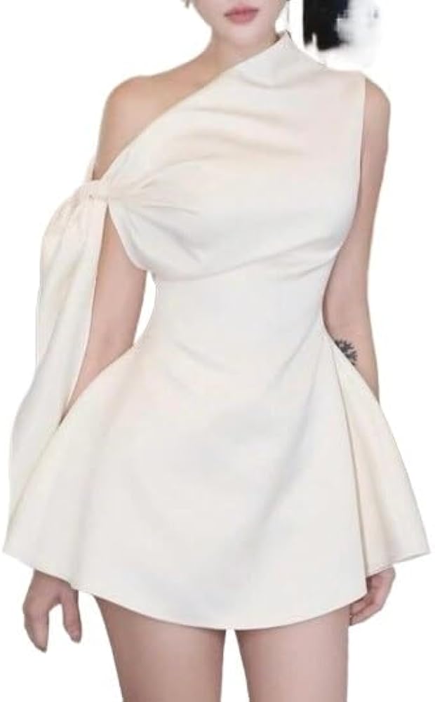 XPHYYNK Summer Party Elegant Solid Tie-Shoulder Sleeveless Short Shift Dress  Mini Dress at Amazon Women's Clothing store