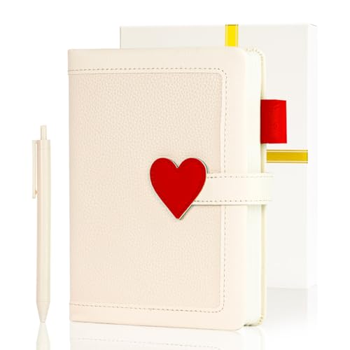 Journal pour femmes et adolescentes blanc B6 avec stylo et boucle cœur pour écriture
