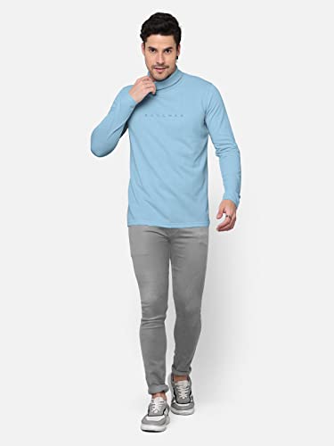 Image of BULLMER Solid Cotton Blended Full Sleeve Turtle Neck Tshirt for Men
