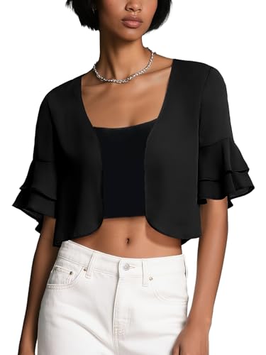 Image of Urban CoCo Women's Sheer Chiffon Bolero Shrug Ruffle Short Sleeve Open Front Cropped Cardigan for Dresses