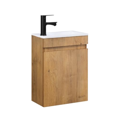 Kometmöbel Gäste-WC Waschtisch Set 40 cm Vormontiert Klein Waschbecken mit Unterschrank (Eiche, Ohne Wasserhahn)