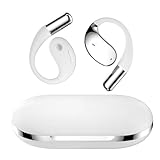 Open Ear Bone Conduction Headphones,Wireless Clip On Earbuds with Digital Display Charging Case 60 Hours Playtime Bluetooth 5.3 Sport Earphones Built-in Mic IPX7 Waterproof for Running Fitness, White