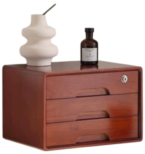 Cutdred 大容量 A4対応 卓上小物入れ デスク収納 引き出し付き 文房具デスクトップオーガナイザー リン和膳居です木製 ファイルキャビネット 鍵付き 組立不要 おしゃれ レターケース 収納ボックス (3段,ウォールナット)