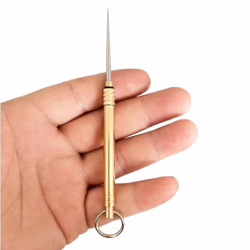 Image of Metal Toothpick Keychain | Reusable Food Pick with Stainless Steel Tip | Brass Gold Pocket Toothpick | Multipurpose Pick Tool | Pack of 1