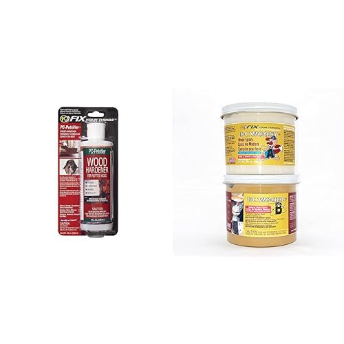 PC Products Wood Repair Bundle, PC-Petrifier Water-Based Wood Hardener, 8 oz, Milky White and PC-Woody Wood Repair Epoxy Paste, Two-Part 24 oz, Tan