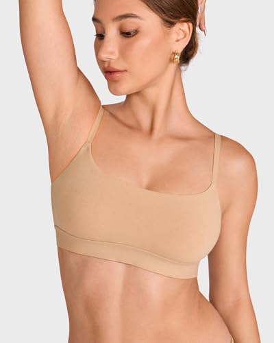 Image of INLYRIC Women's Cotton Bralette - Wireless Unlined Sleep Comfortable Seamless Cami Bra