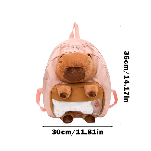 Mochila de peluche Capybara rosa escolar para libros universitarios de gran capacidad 5