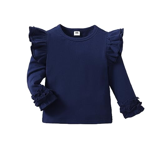 Toddler Girls Solid Color T-Shirt Kids Blouse Plain Ruffle Sleeve Top Baby Girl Cotton Casual Clothes