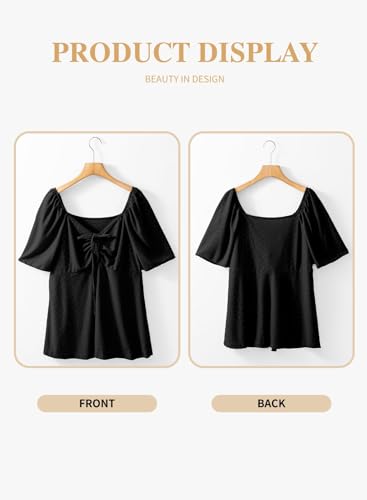 Eytino Womens Plus Size Tops Sweetheart Neck Short Sleeve Eyelet Embroidery Summer Loose Peplum Shirts(1X-5X)4