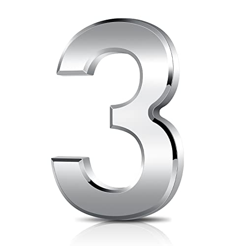 Vicloon Hausnummer, 3 in Silber Acryl Hausnummer,Höhe 7.5cm, Selbstklebende Haus-Nummer, für Tür, Briefkasten, Außen, Anti-Friktion, Wetterfest