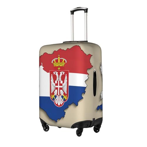 Serbia Flag Map Print Travel Elastic Suitcase Luggage Baggage Cover Protector, Washable And Anti-Scratch2
