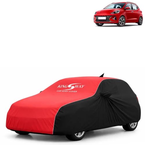 Image of KINGSWAY Super Waterproof Car Cover Only with Hyundai Grand I10 Nios (Year 2023 Onwards) | Mirror and Antenna Pockets | All Weather Car Body Cover with Silver Piping | Black Red