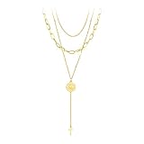 PAPAGENA Layered Choker Necklaces Gold Plated Evil Eye Cross Pendant Necklace Paperclip Link Chain J