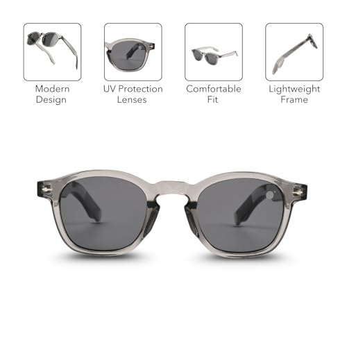 Image of MOONX Aero S2 UV Protected Roundr Sunglasses for Men & Women | Smoke Black PC Frame | Black Lens | Stylish Unisex Eyewear for Driving, Travel & Casual Outings