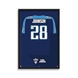 Sporticulture NFL American Football Tennessee Titans - Chris Johnson Jersey Print Framed Wall Art Picture Poster for Boys Bedroom and Man Cave Decor - Ready to Hang, Blue 14" x 20", Small