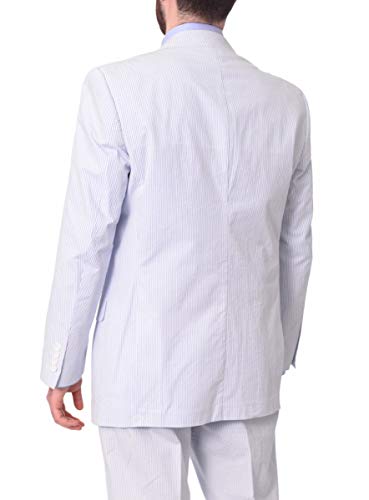 Emigre 40R Men's 100% Cotton Blue Striped Seersucker Suit #TOP4