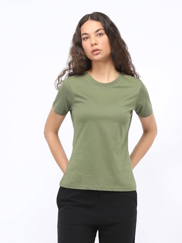Image of NOBERO 100% Cotton T-Shirts for Women Stylish | Regular Fit | Solid T Shirts for Women 180 GSM Combed Cotton | Crew Neck Half Sleeve